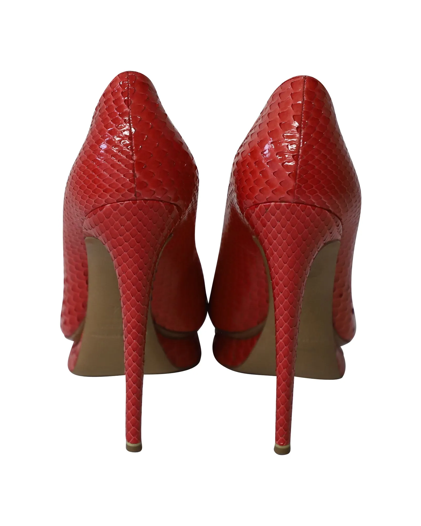 Nicholas Kirkwood Snakeskin Embossed Platform High Heel Pumps in Red Patent Leather