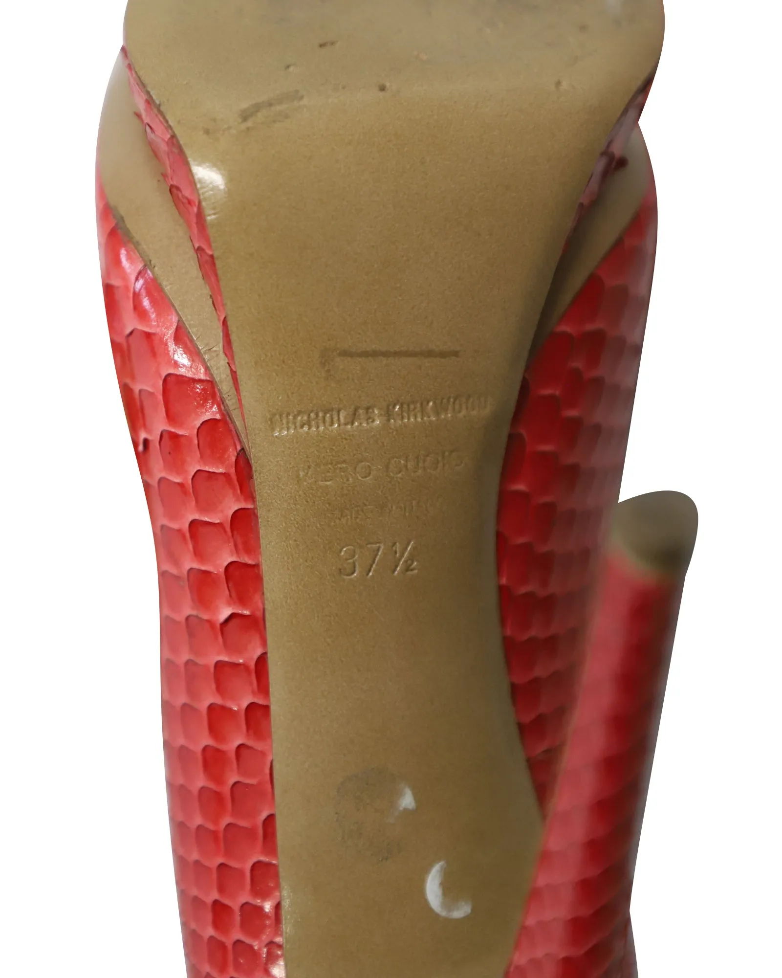 Nicholas Kirkwood Snakeskin Embossed Platform High Heel Pumps in Red Patent Leather