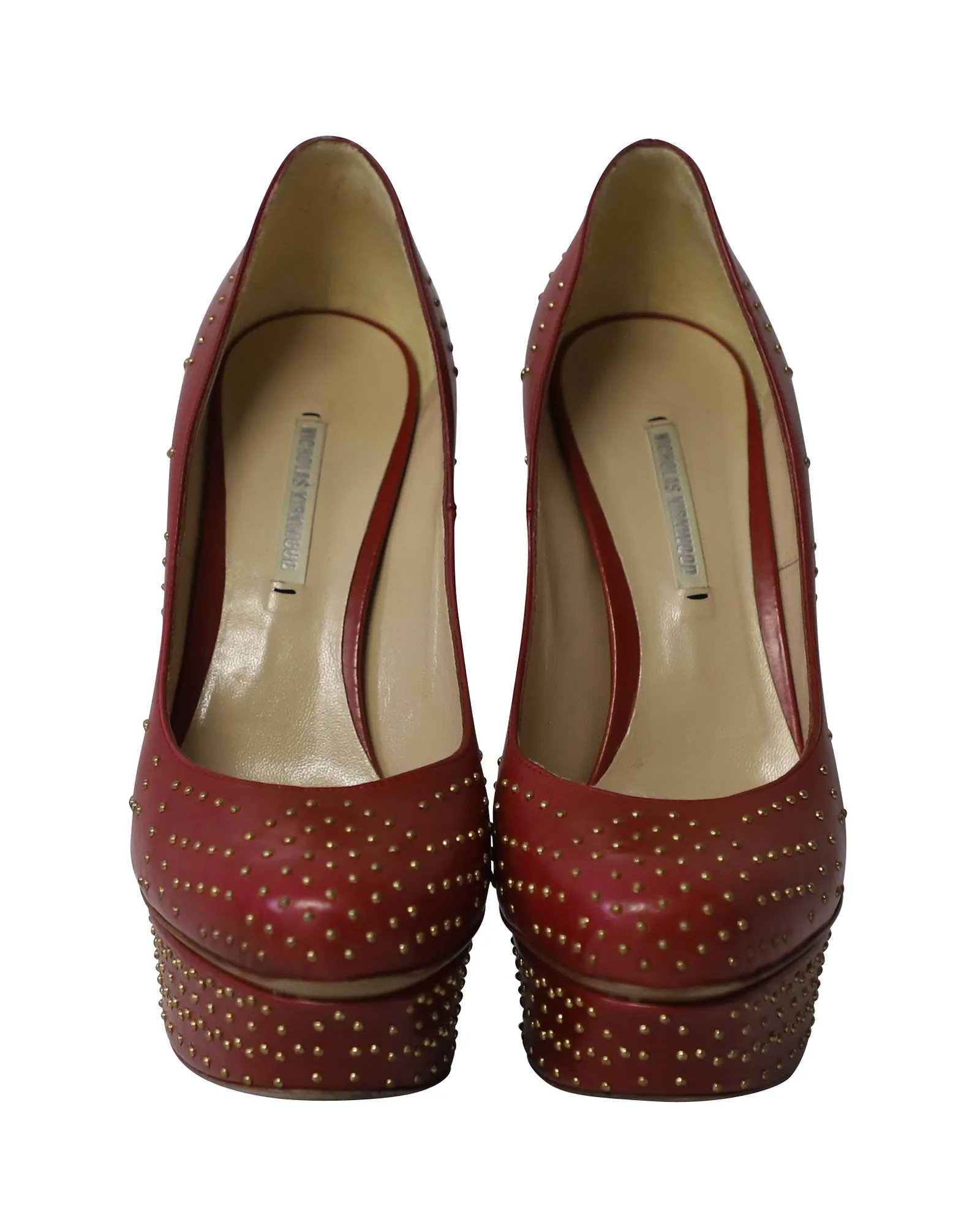 Nicholas Kirkwood Studded Platform High Heel Pumps in Red Leather
