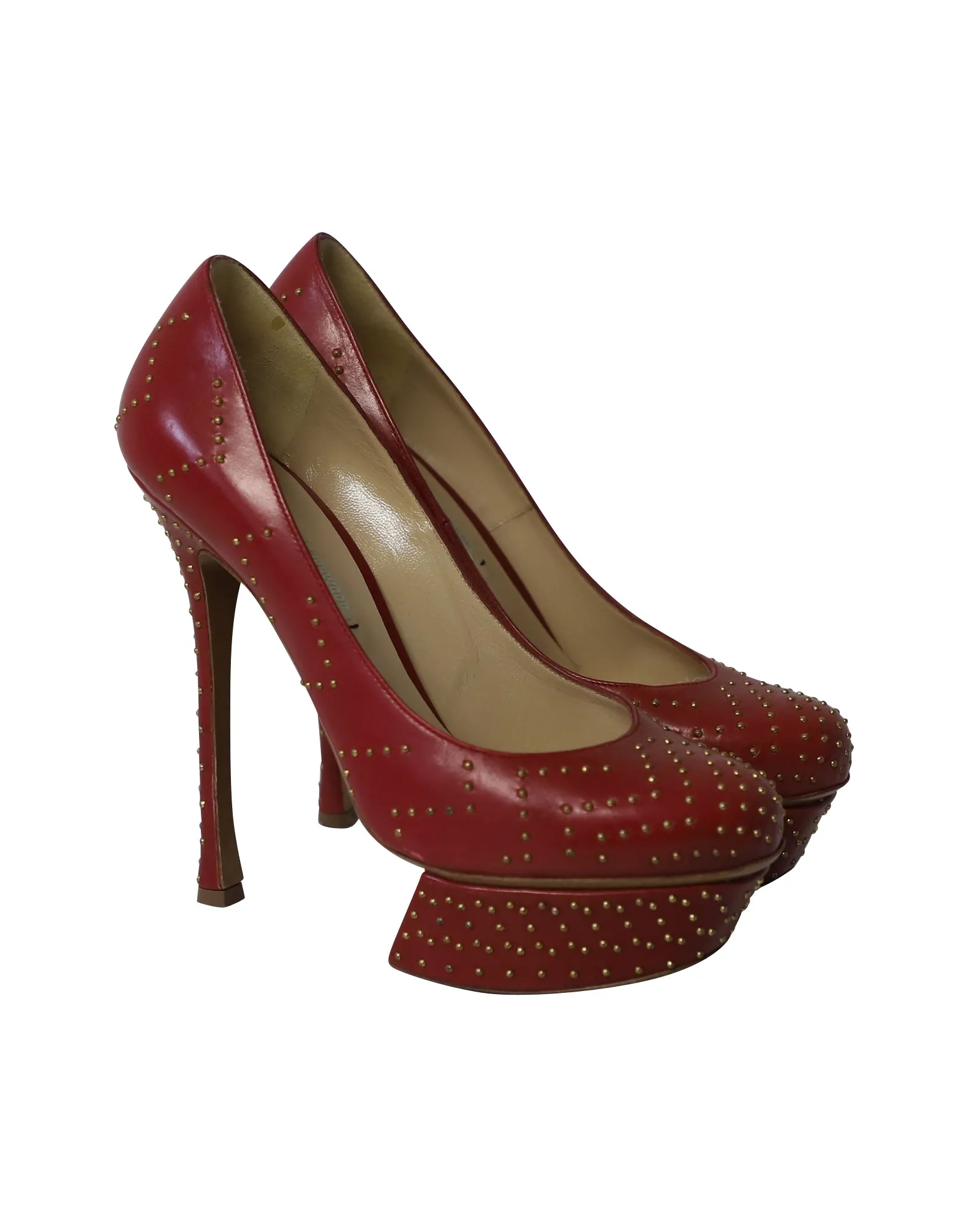Nicholas Kirkwood Studded Platform High Heel Pumps in Red Leather