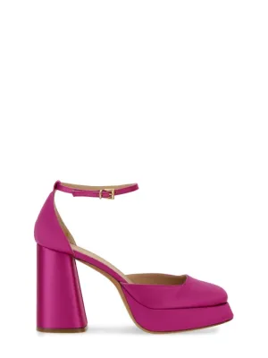 Nicla" Silk Heels With Ankle Strap And Block Heel