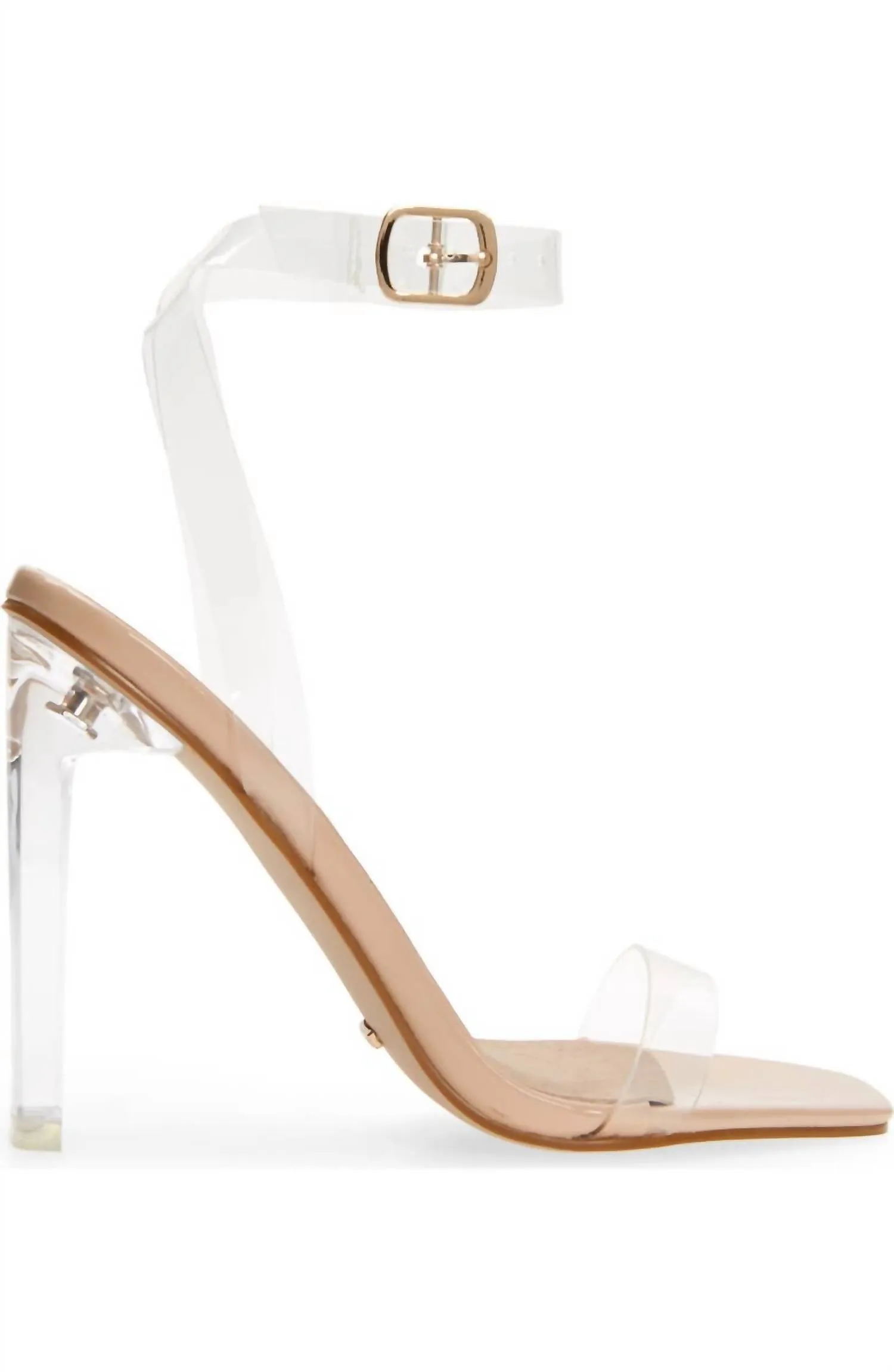 Odina Clear Strap Heel In Nude-Patent