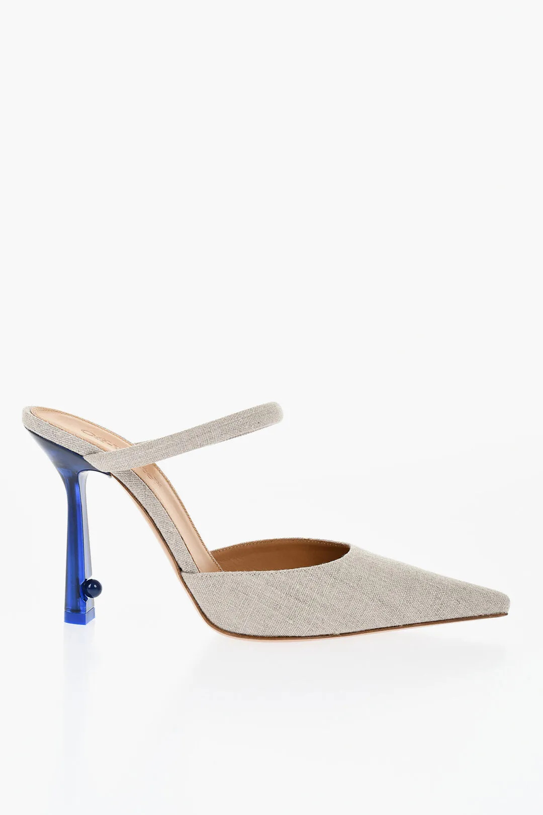 Off-White Pointed Linen Blend Lollipop Mules Heel 11 Cm