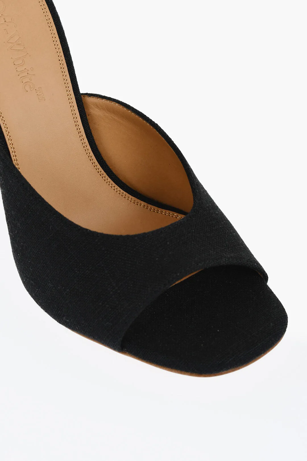 Off-White Pointed Linen Blend Lollipop Mules Heel 11 Cm