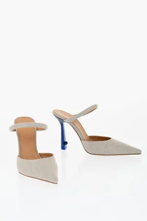 Off-White Pointed Linen Blend Lollipop Mules Heel 11 Cm