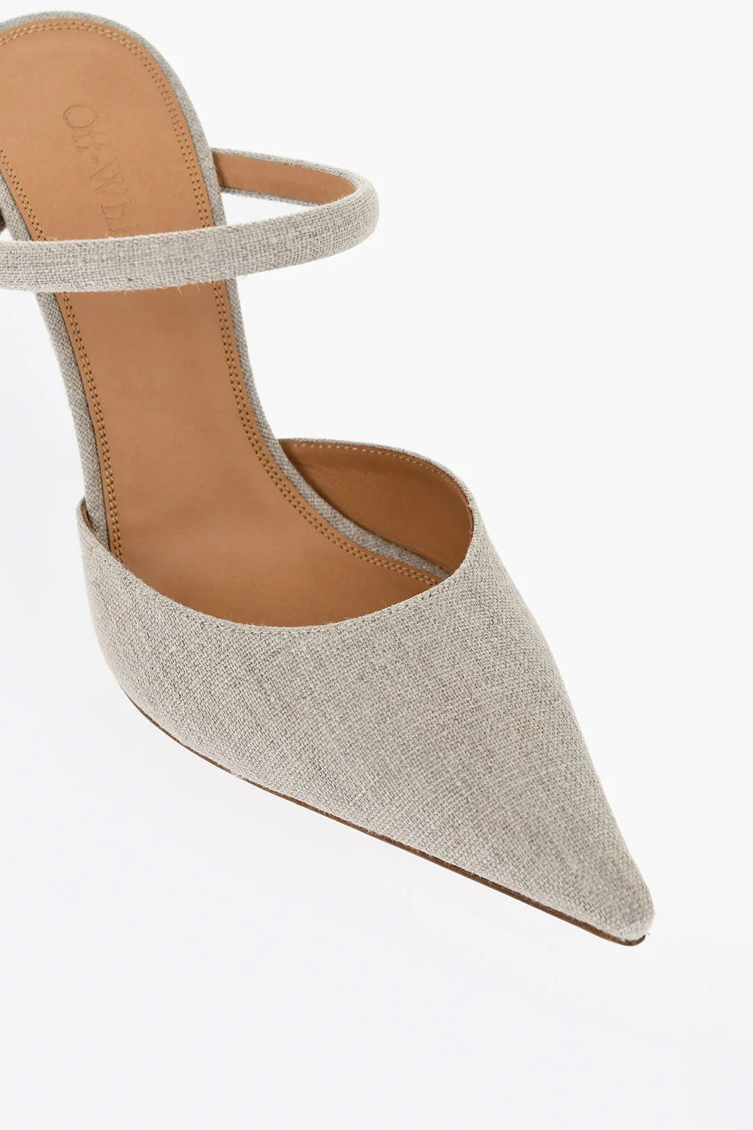Off-White Pointed Linen Blend Lollipop Mules Heel 11 Cm