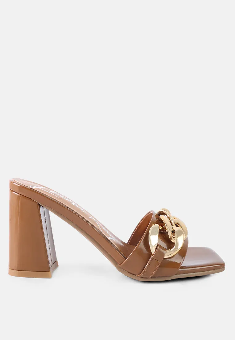playdoll metal chain detail block heel sandal