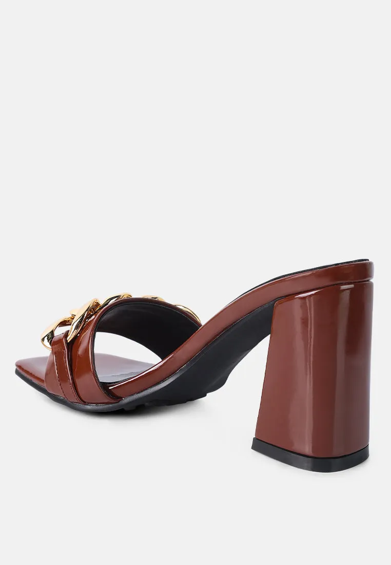 playdoll metal chain detail block heel sandal