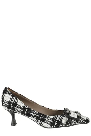 Pointed-Toe Pumps With Rhinestone Detailing In Tweed