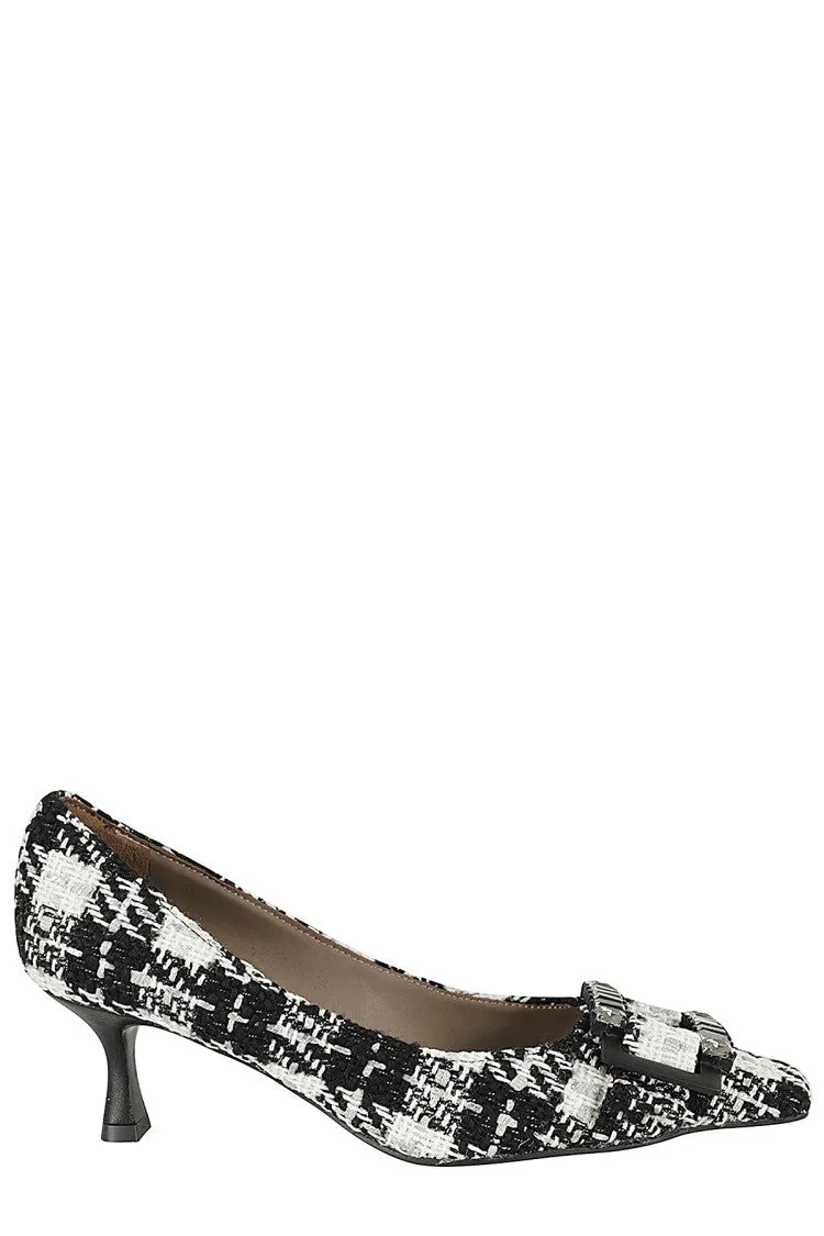 Pointed-Toe Pumps With Rhinestone Detailing In Tweed