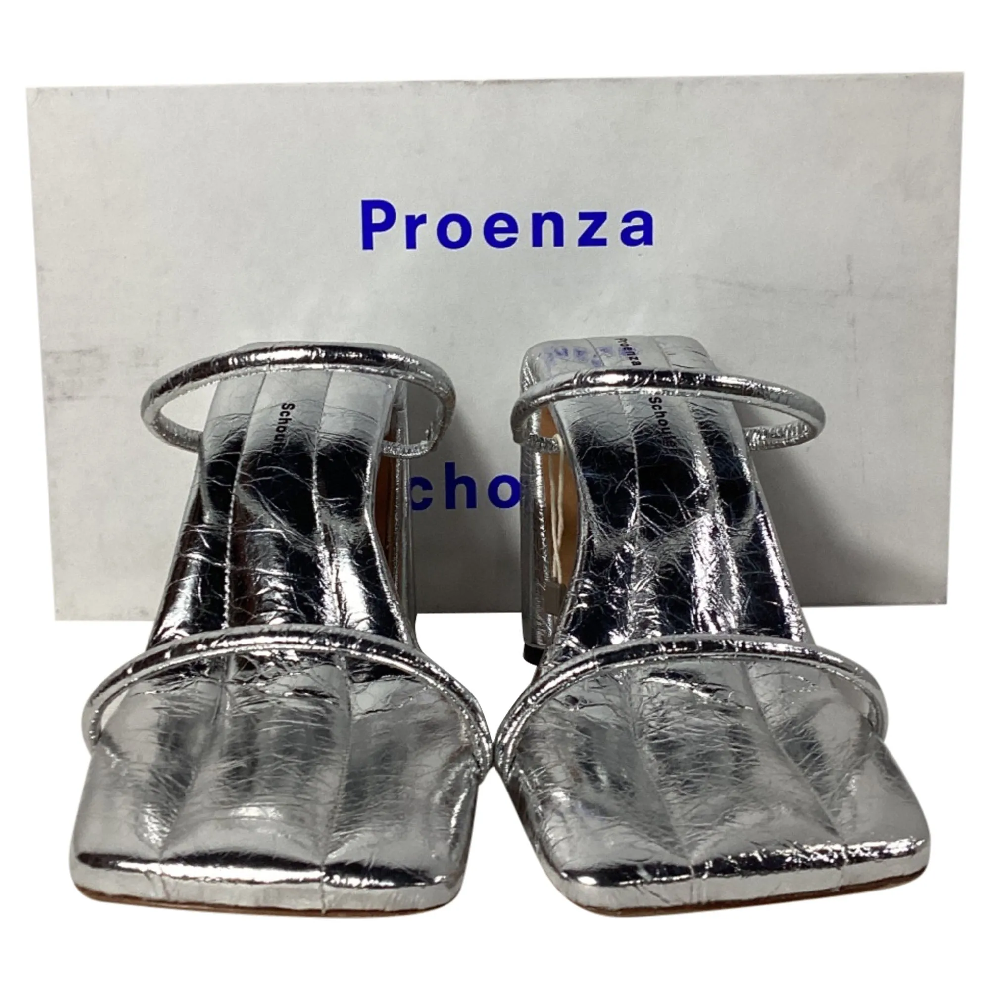 Proenza Schouler Metallic Arc Strappy Slides in Silver Leather