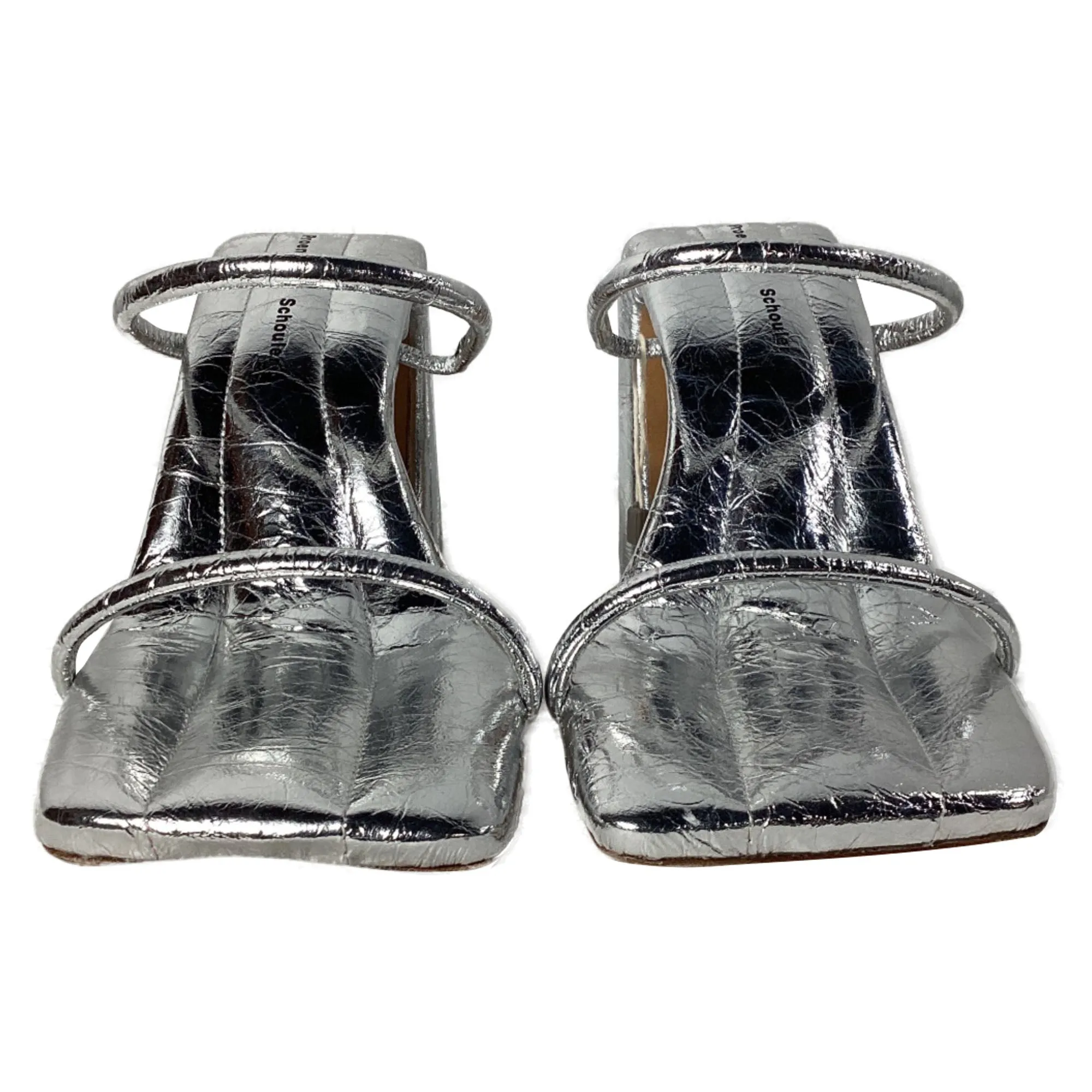 Proenza Schouler Metallic Arc Strappy Slides in Silver Leather