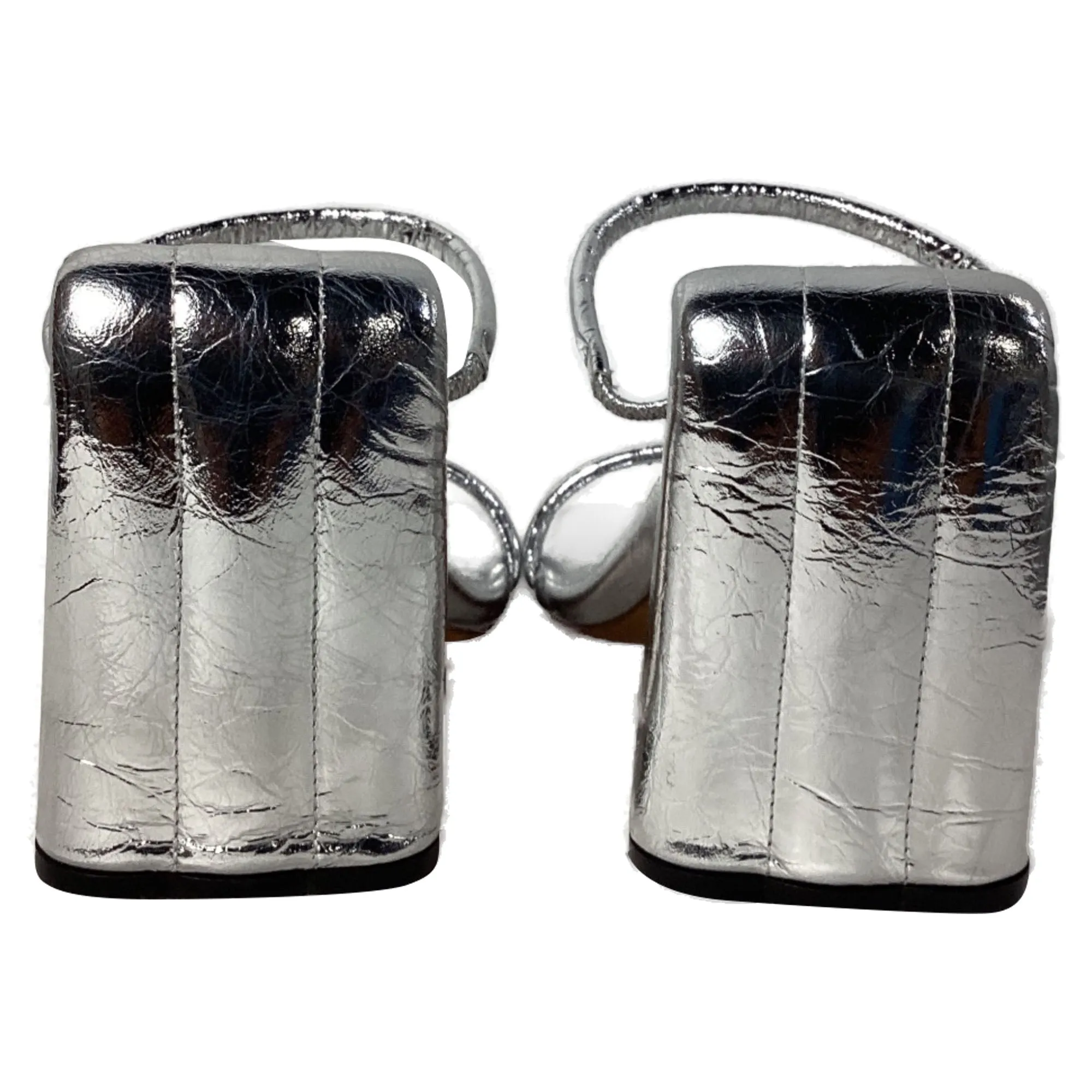 Proenza Schouler Metallic Arc Strappy Slides in Silver Leather