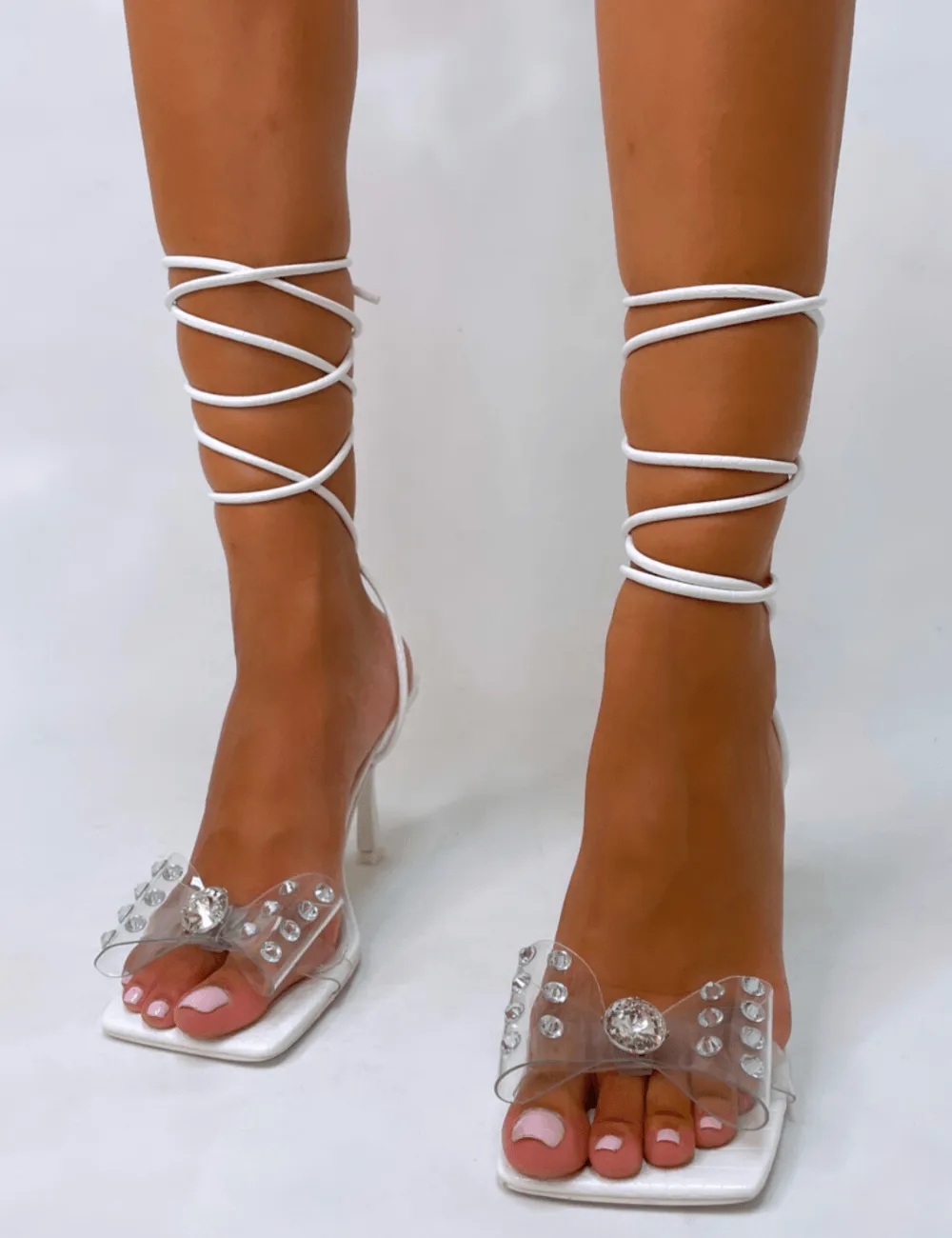 PUBLIC DESIRE - DASHA WHITE CROC HEELS