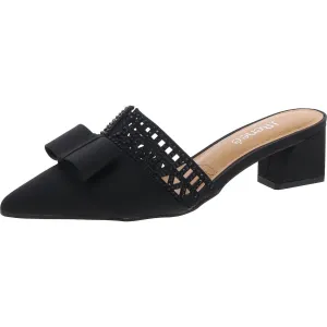 Randa Bow Womens Slip On Block Heel Mules
