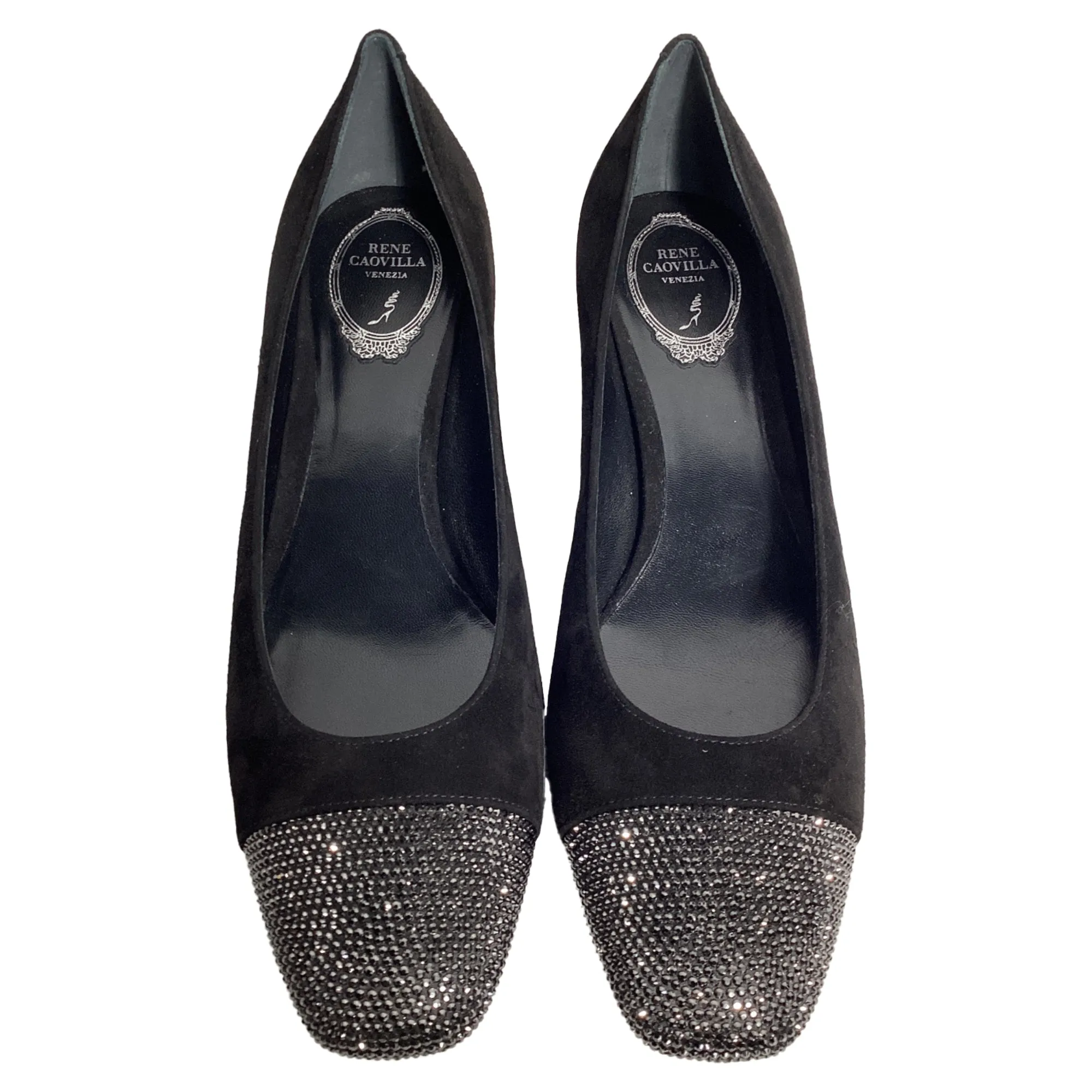 Rene Caovilla Kristen Crystal-Embellished Pumps In Black Suede