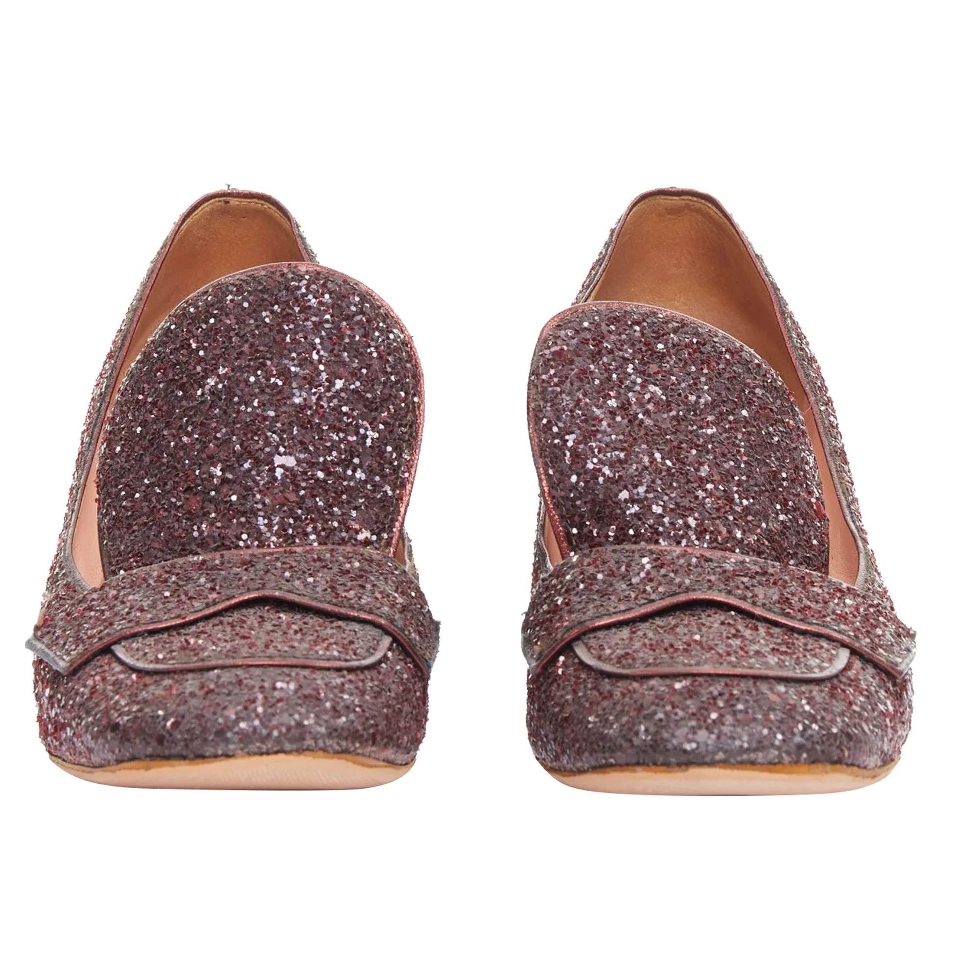 Rochas glitter scaled leather sculpted heel loafers