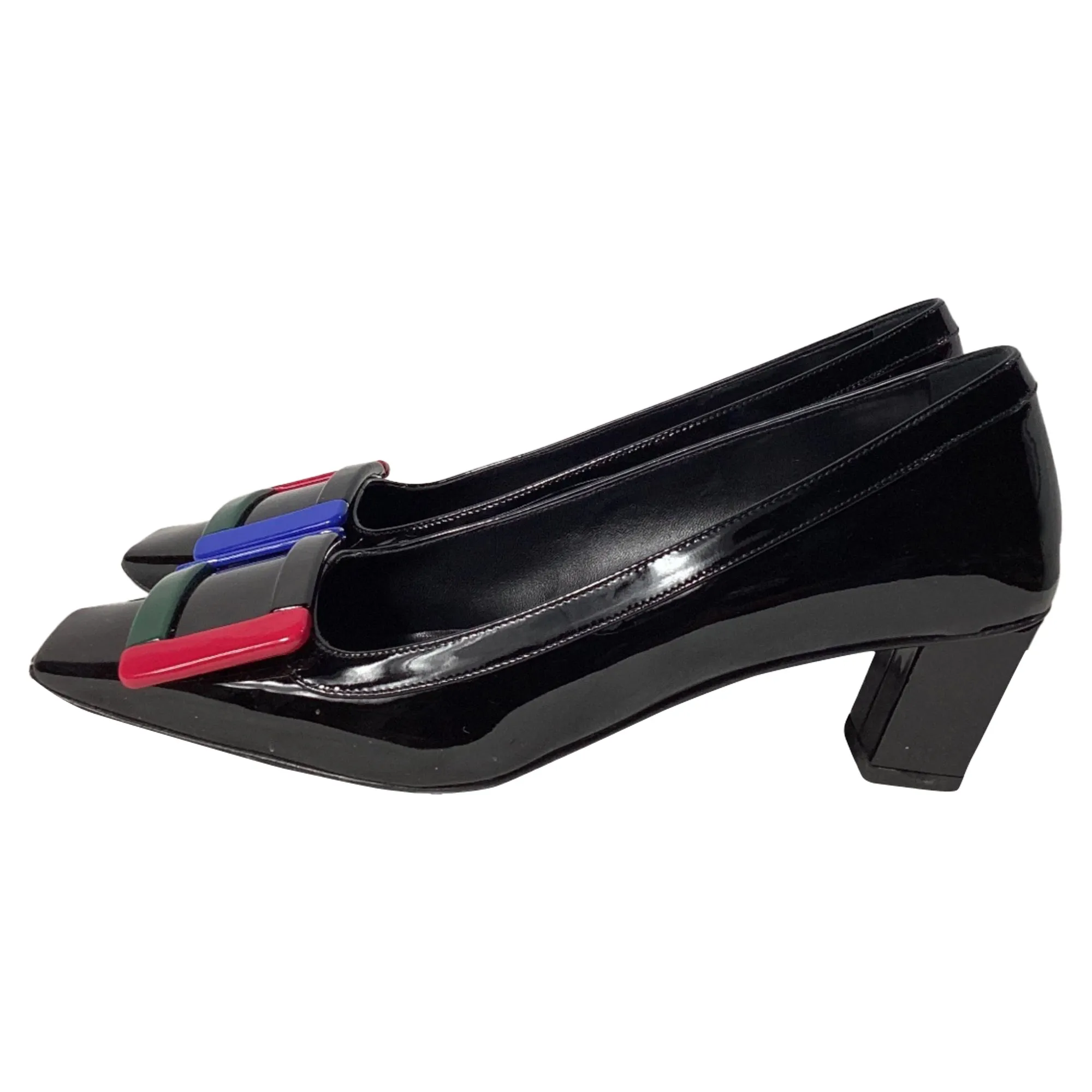 Roger Vivier Belle Vivier Graphic Pumps in Black Patent Leather