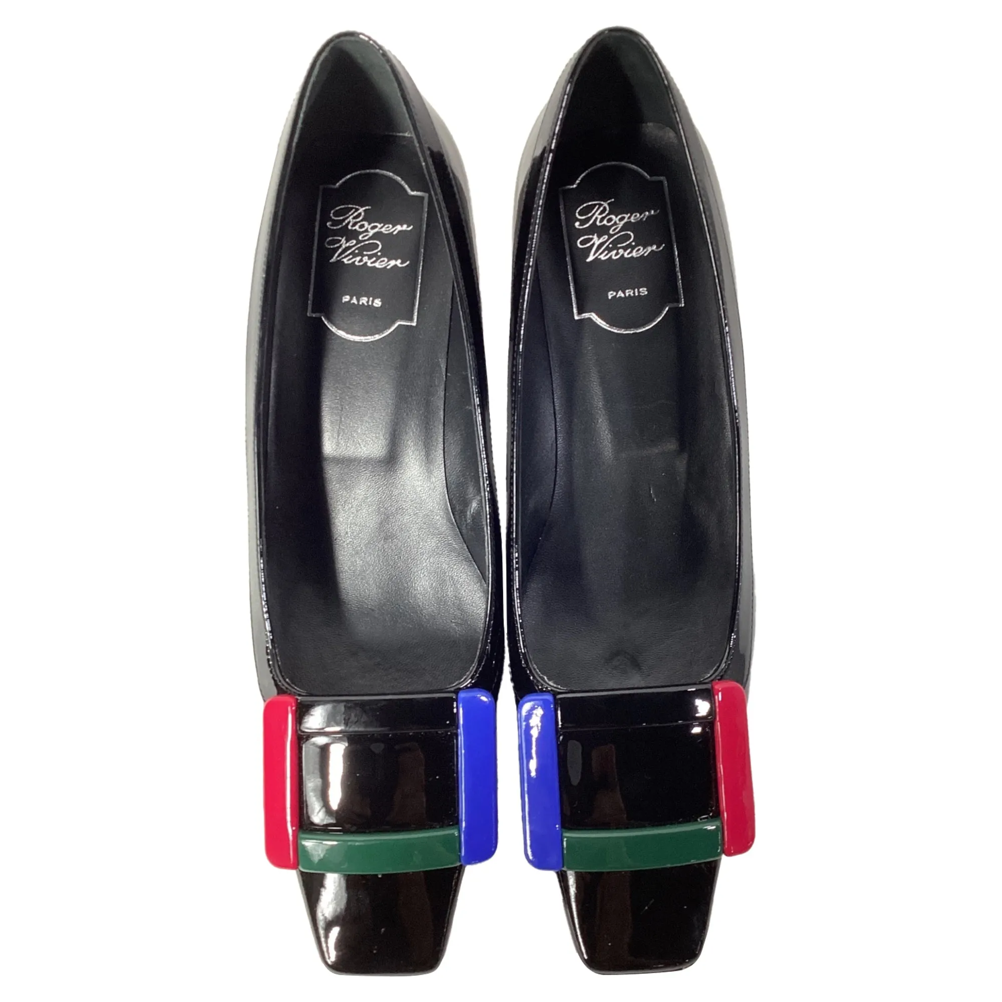 Roger Vivier Belle Vivier Graphic Pumps in Black Patent Leather