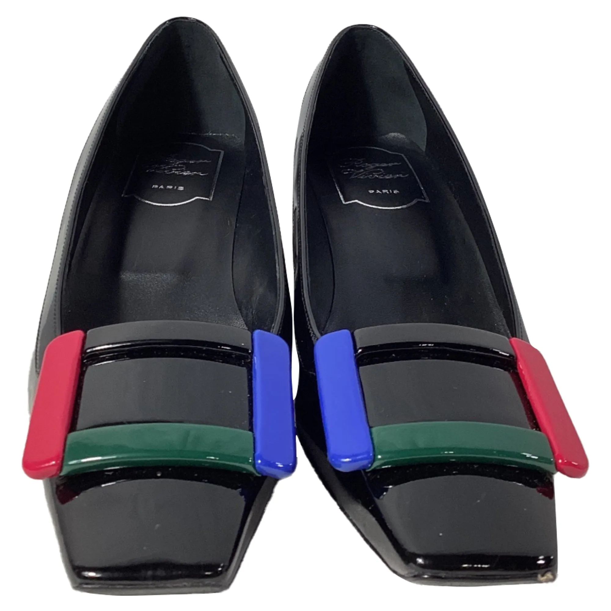 Roger Vivier Belle Vivier Graphic Pumps in Black Patent Leather