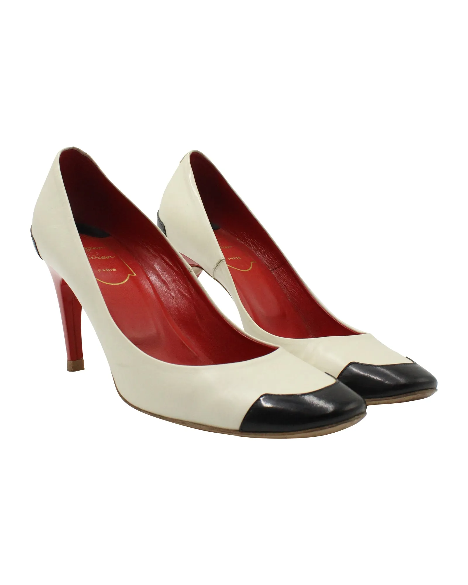 Roger Vivier Colorblock Pumps in Cream Leather