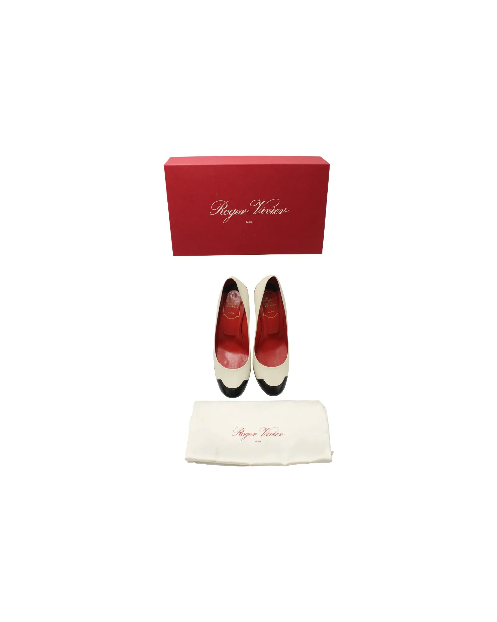 Roger Vivier Colorblock Pumps in Cream Leather
