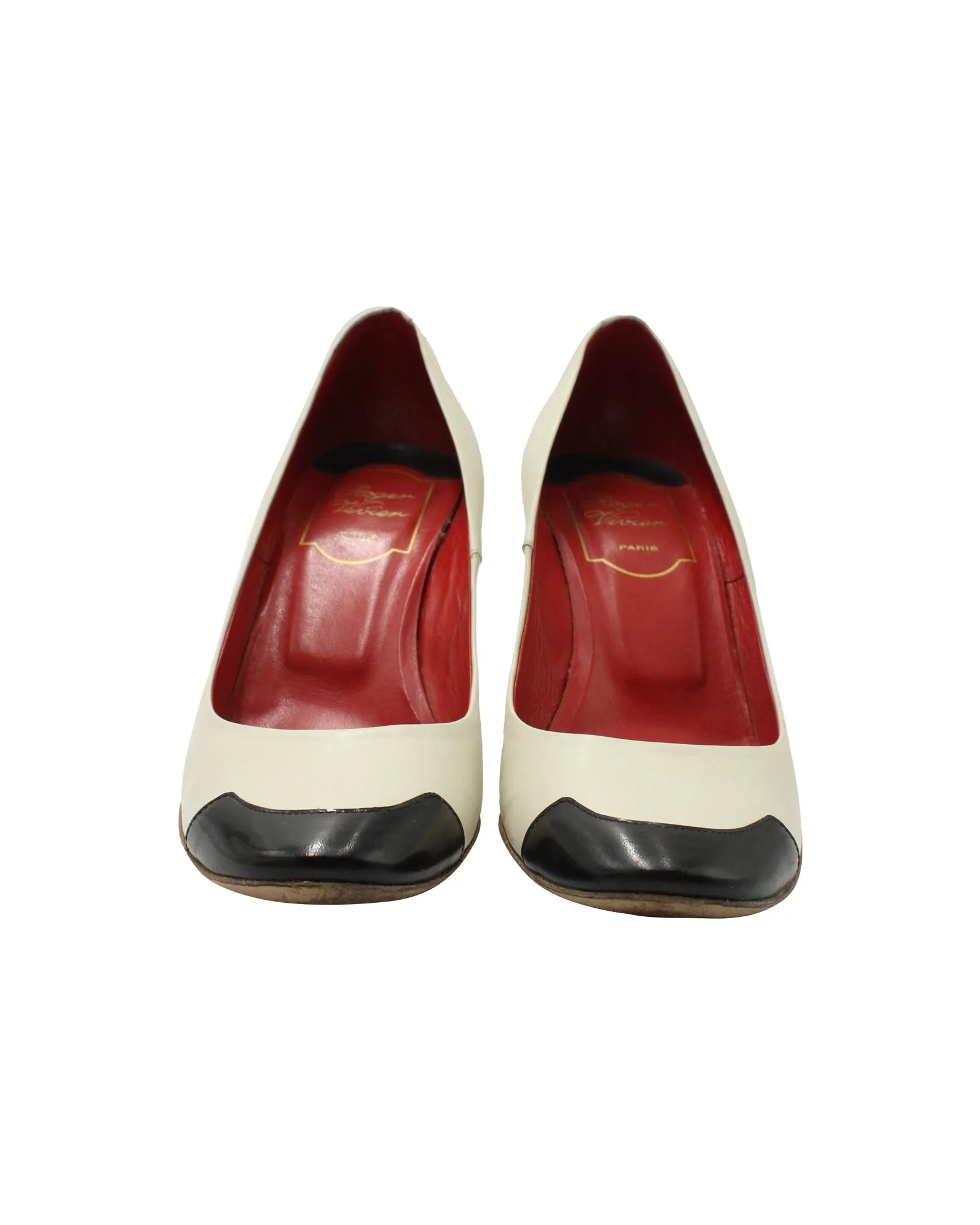 Roger Vivier Colorblock Pumps in Cream Leather