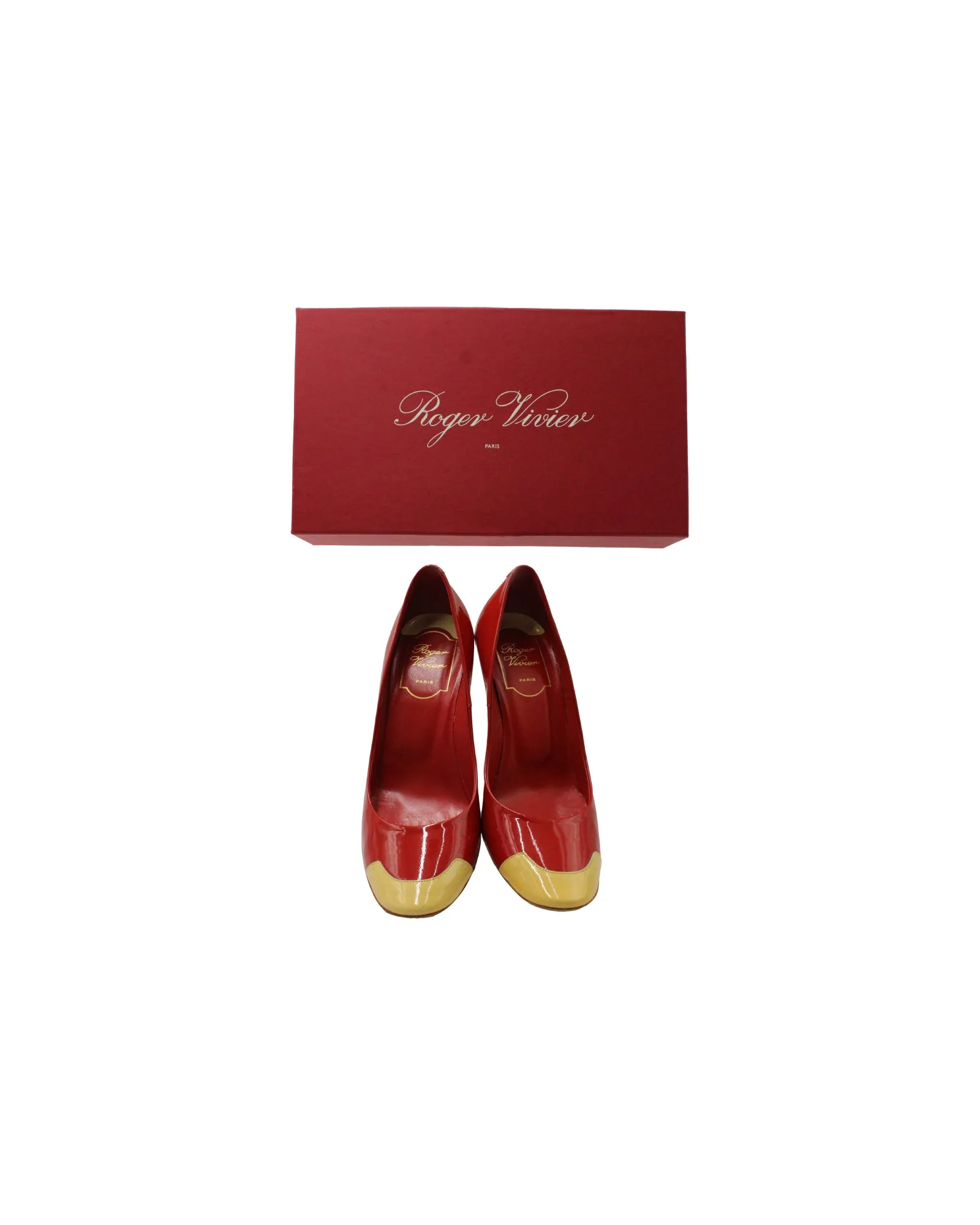 Roger Vivier Colorblock Pumps in Red Patent Leather