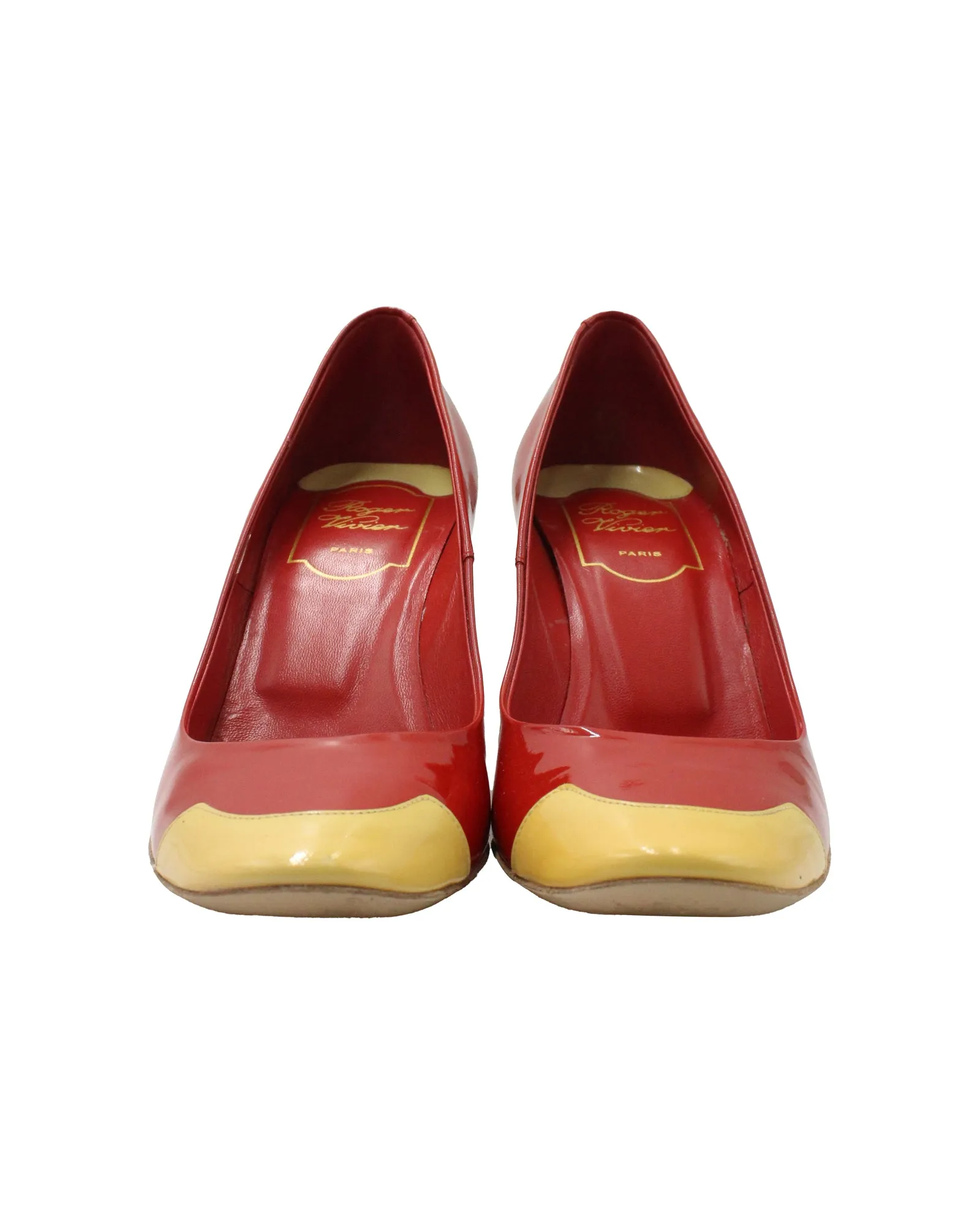 Roger Vivier Colorblock Pumps in Red Patent Leather