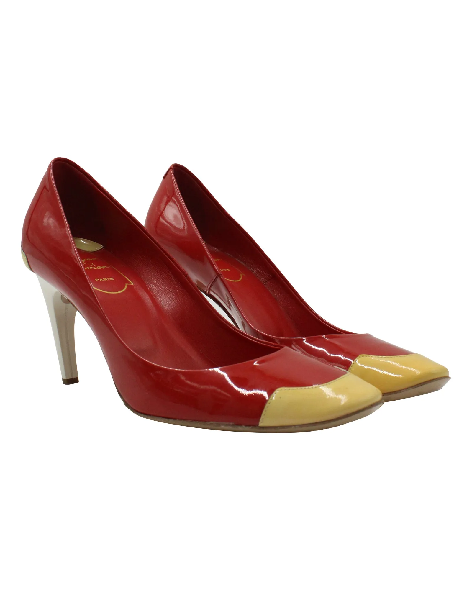 Roger Vivier Colorblock Pumps in Red Patent Leather