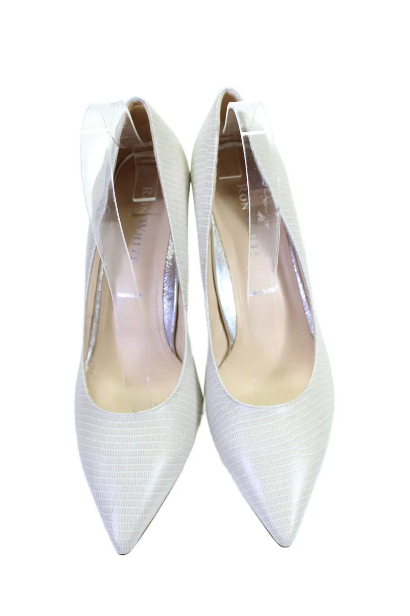 Ron White Womens Cindy Lizard Animal Print Pointed Toe Pumps Beige