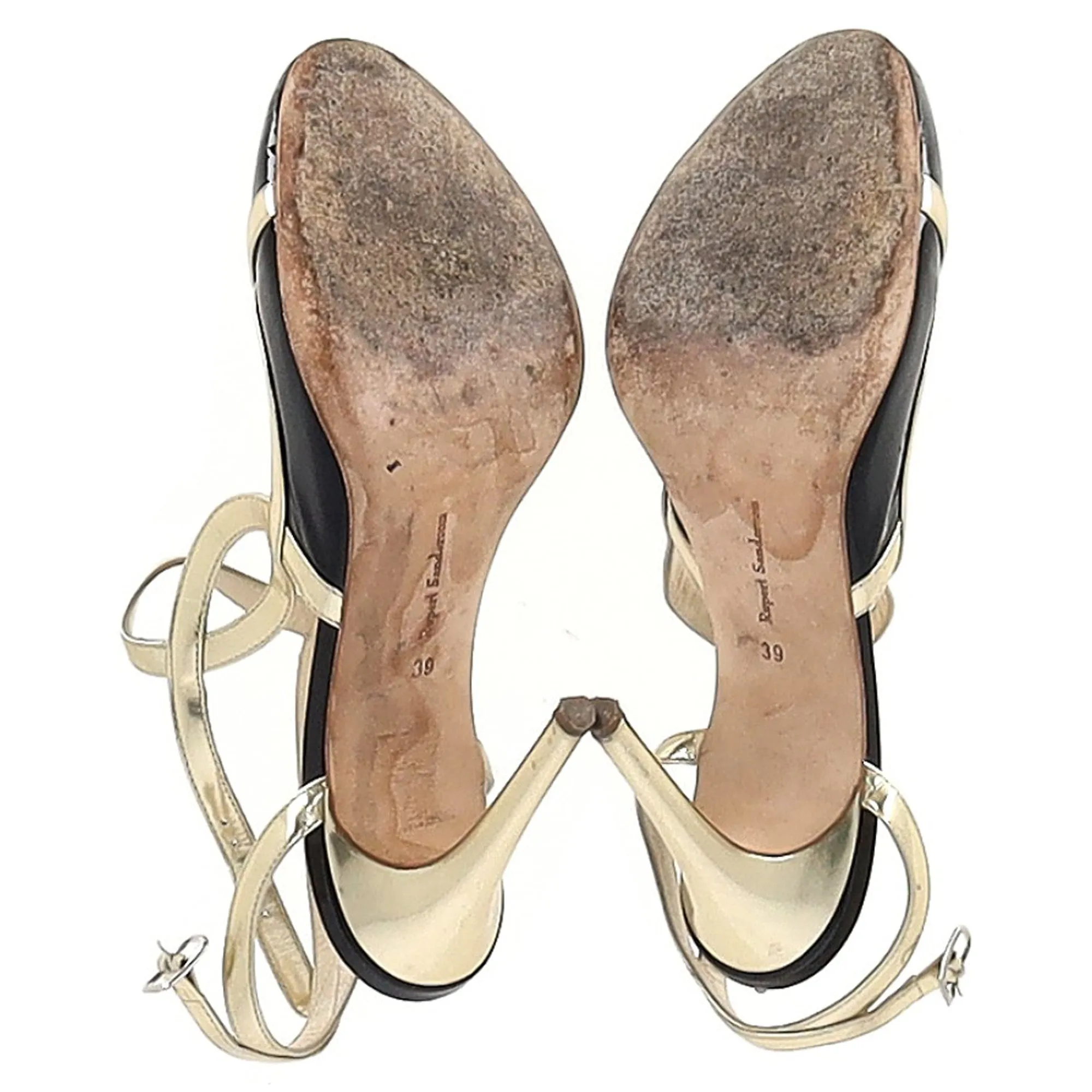 Rupert Sanderson Round-Toe Slingback Pumps in Black and Gold Leather