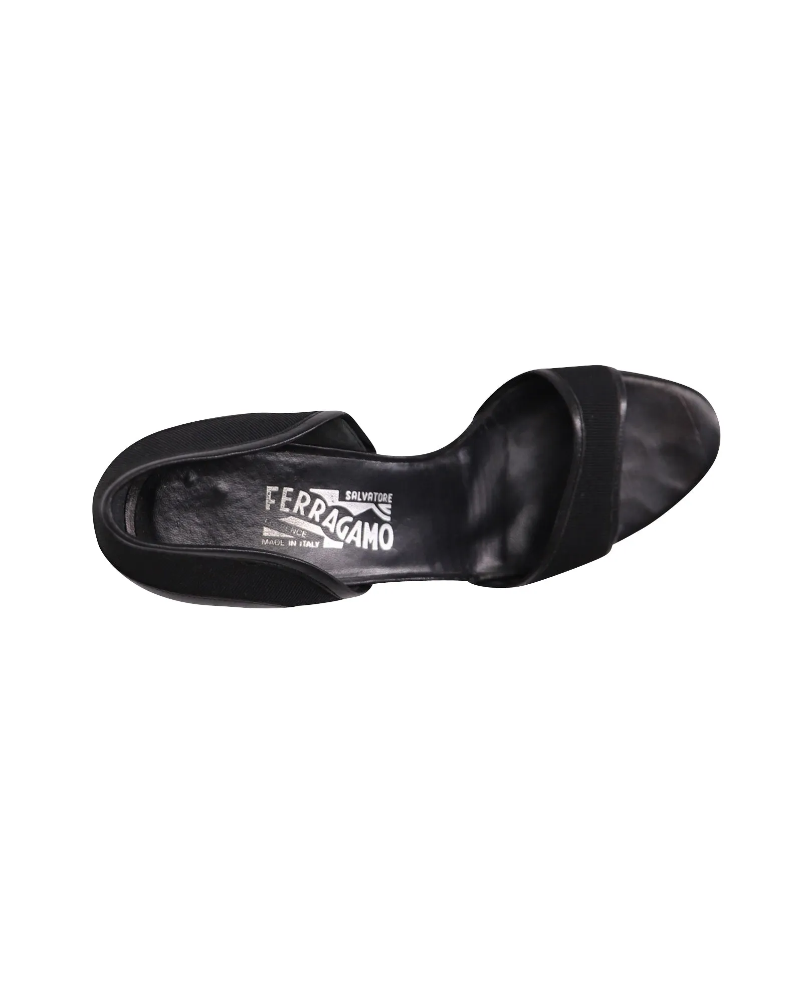 Salvatore Ferragamo Open Toe Mid Heel Pumps in Black Leather