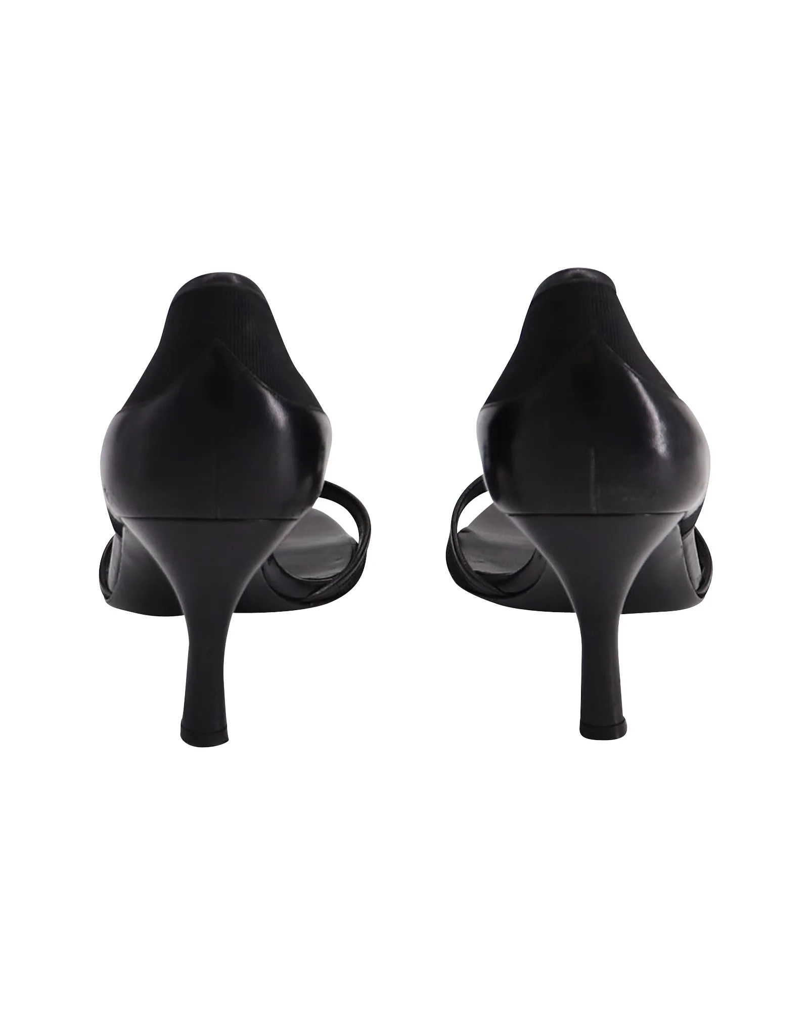 Salvatore Ferragamo Open Toe Mid Heel Pumps in Black Leather