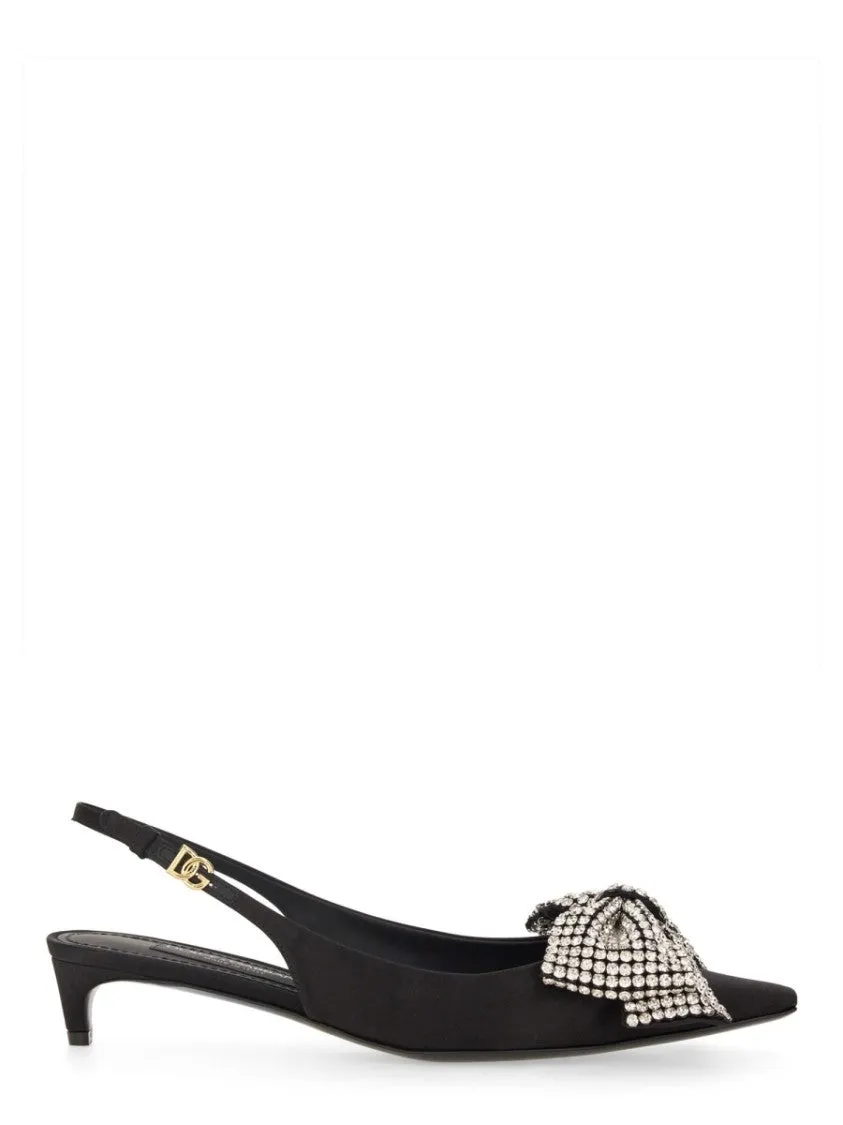Satin Sling-Back With Rhinestone Embroidery