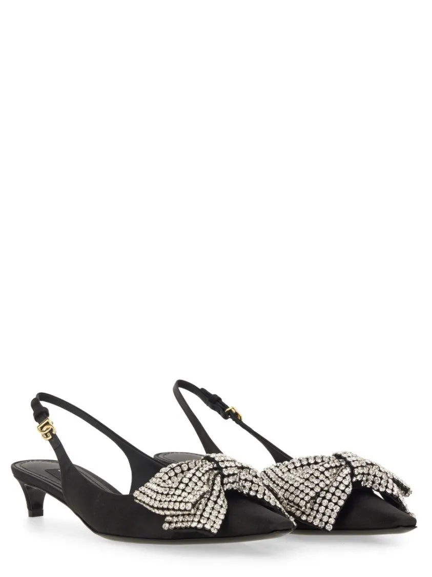 Satin Sling-Back With Rhinestone Embroidery