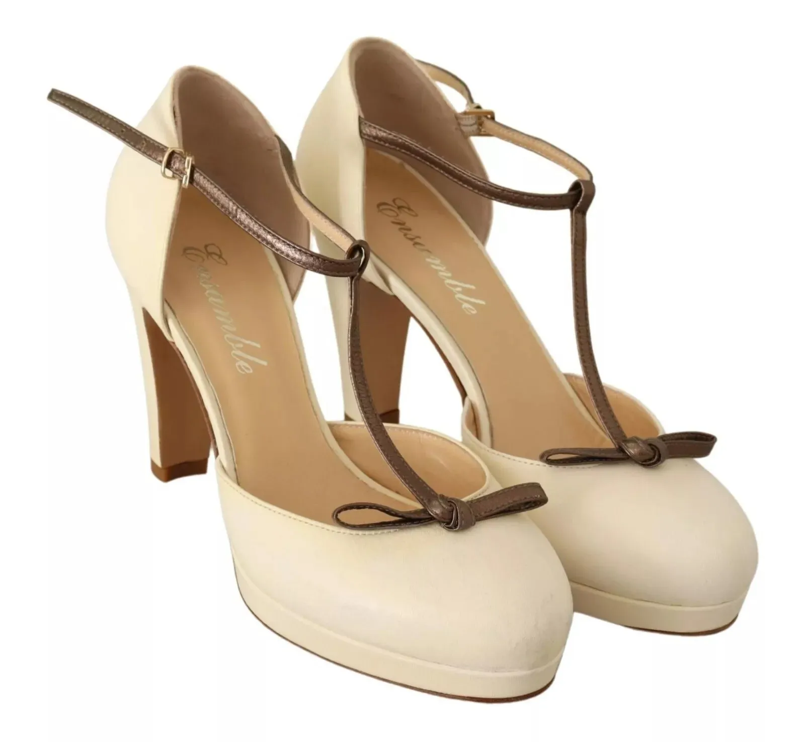 SERGIO LEVANTESI T-Strap Block Heels Pumps Leather Women's Shoes (Pre-Owned)