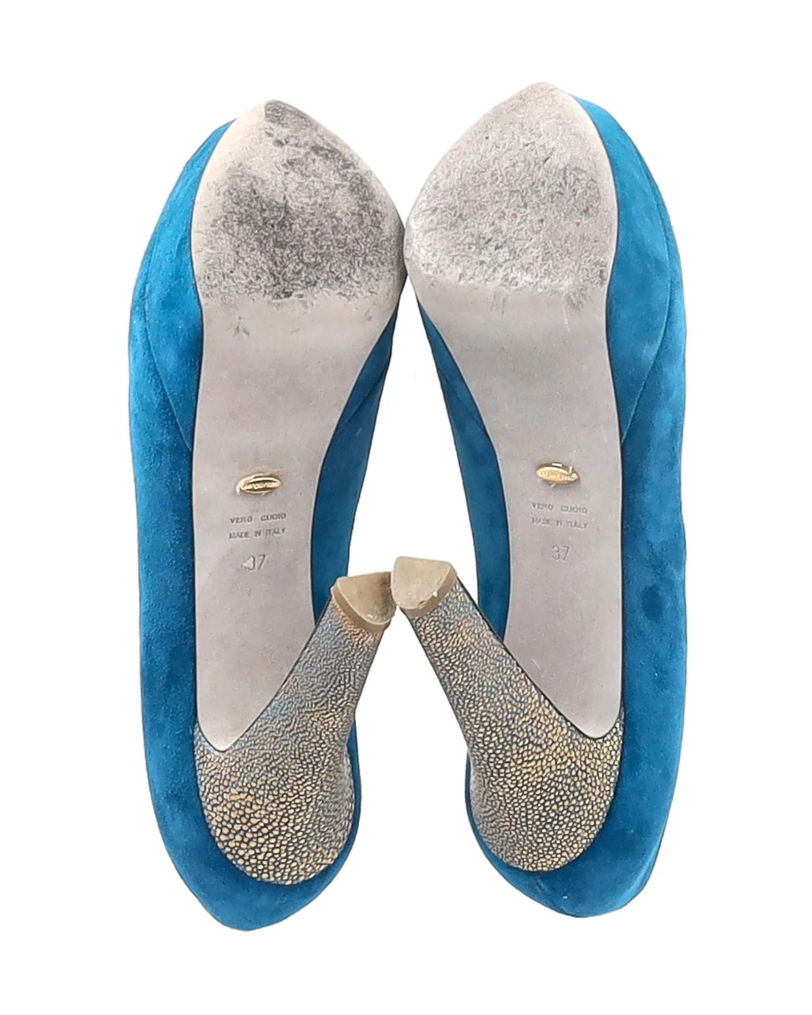 Sergio Rossi Accent Heel Pumps in Blue Suede