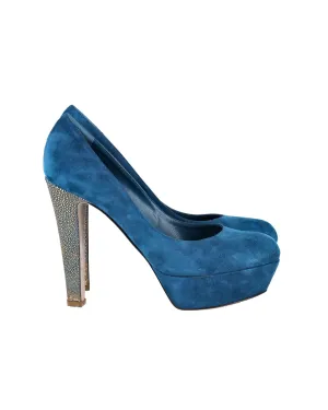 Sergio Rossi Accent Heel Pumps in Blue Suede