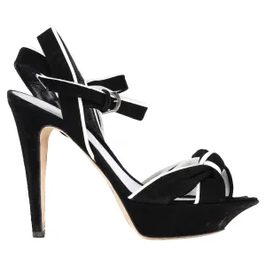 Sergio Rossi Bow Detail  Platform Sandal Heels in Black Suede