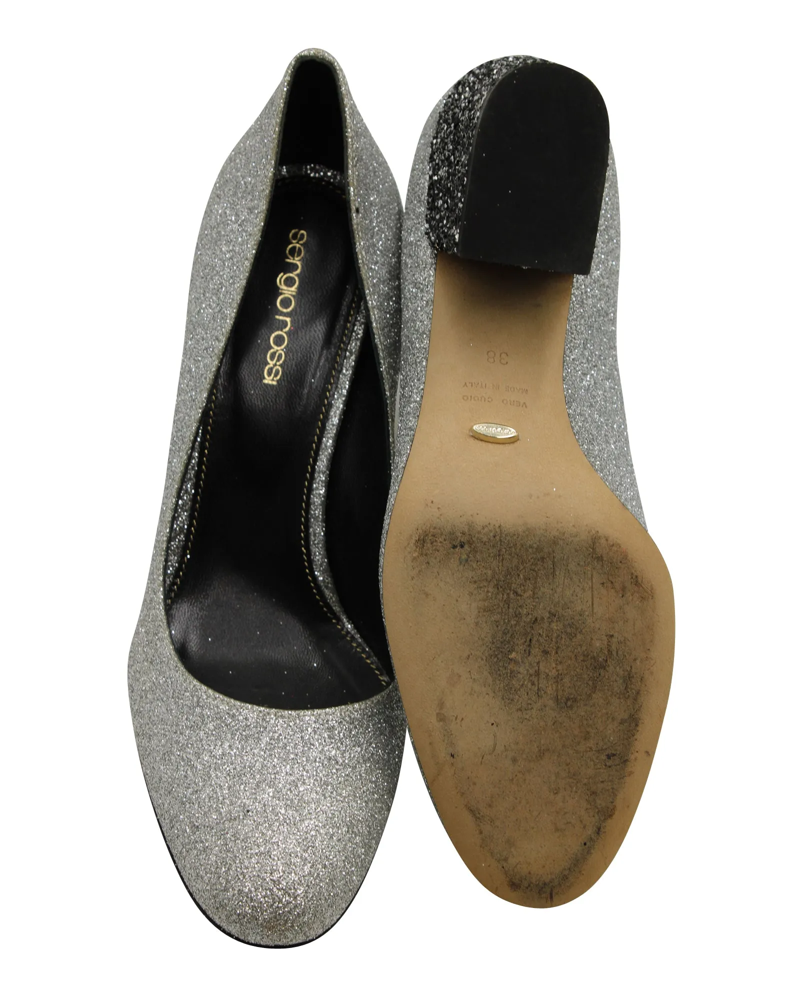 Sergio Rossi Glitter Pumps in Silver Leather