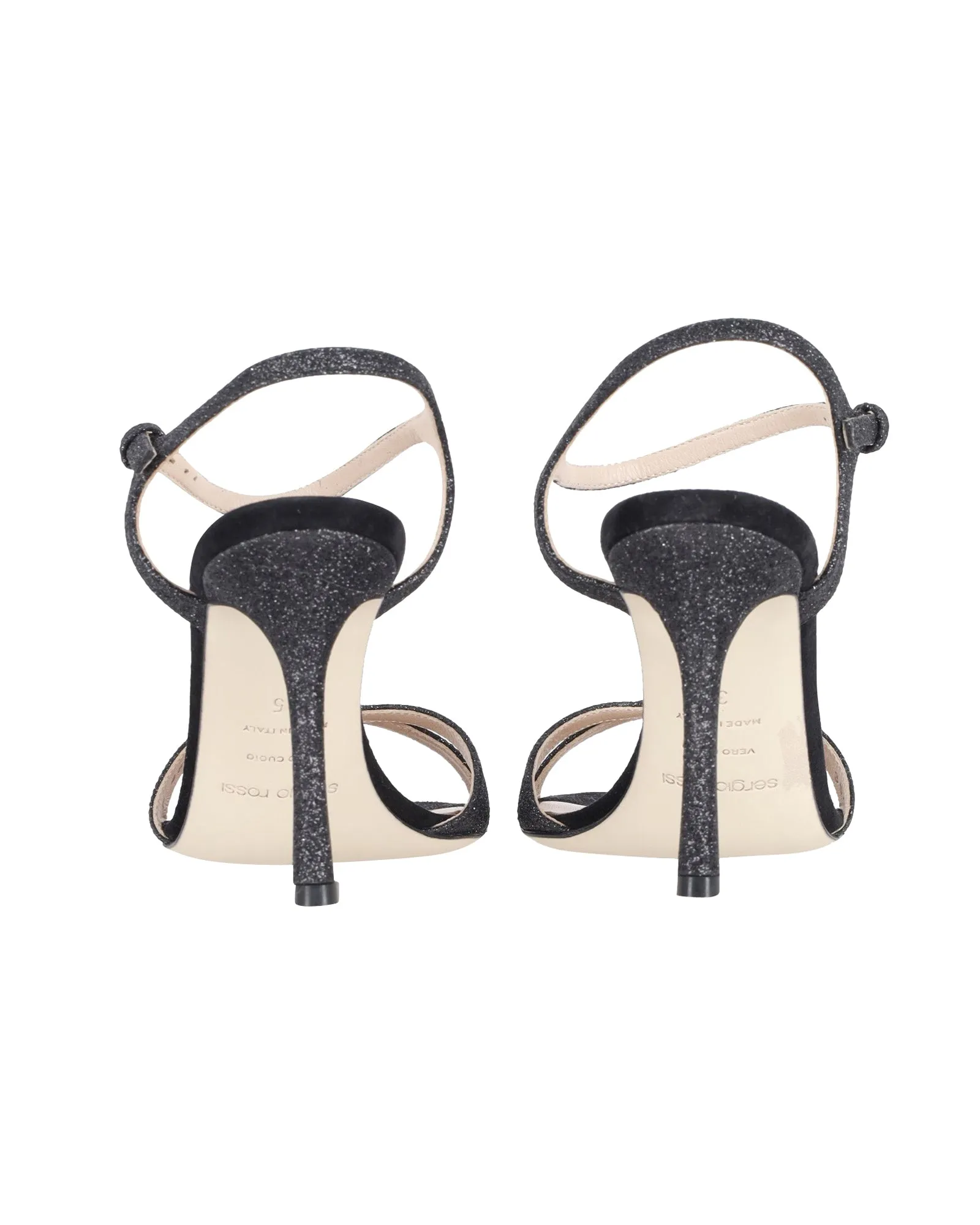 Sergio Rossi Glittered Woven Sandals in Black Leather