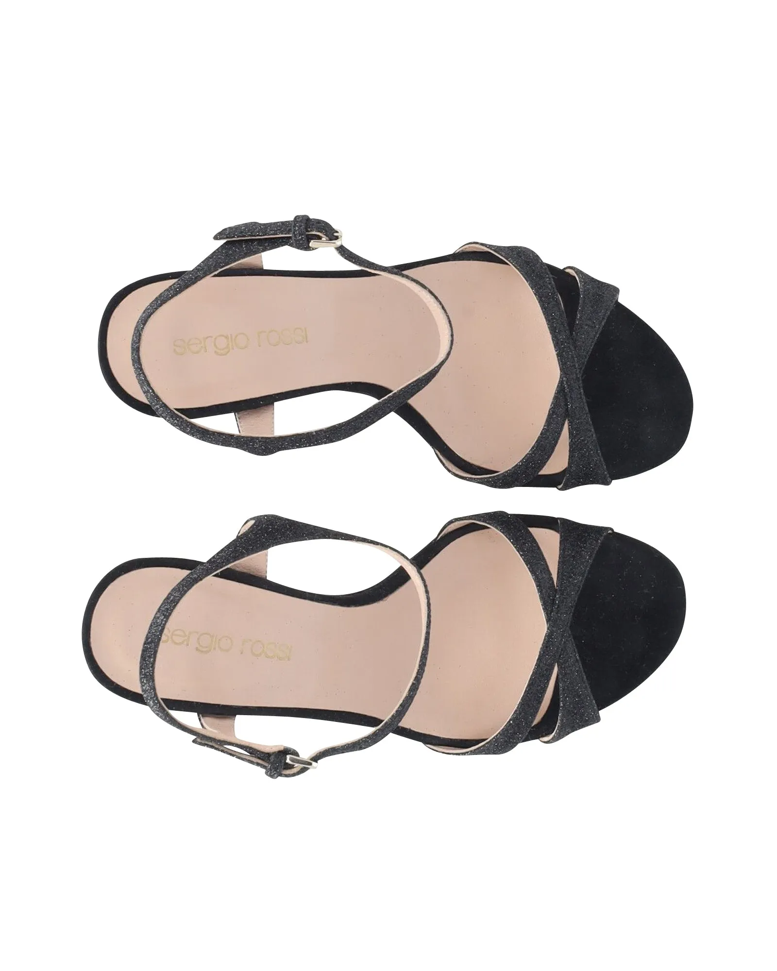 Sergio Rossi Glittered Woven Sandals in Black Leather