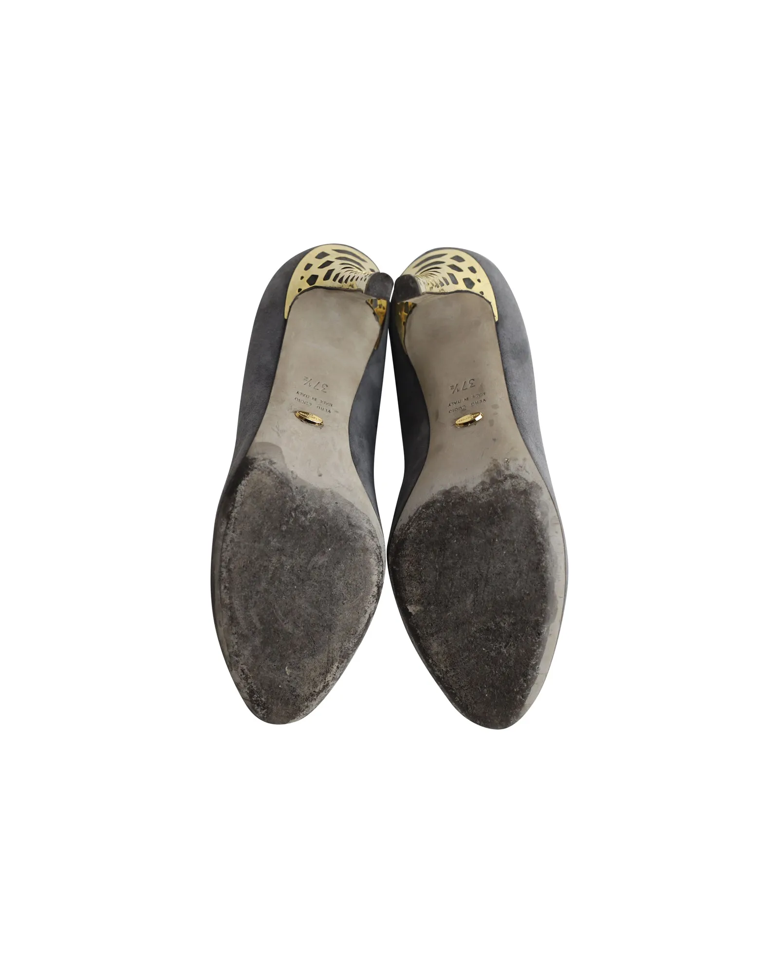 Sergio Rossi Gold Heel Pumps in Grey Suede