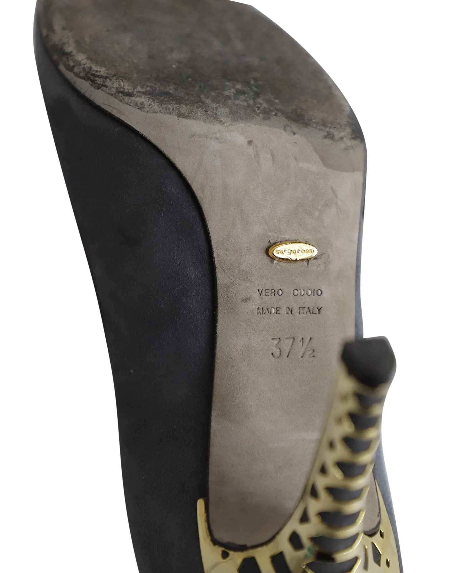 Sergio Rossi Gold Heel Pumps in Grey Suede