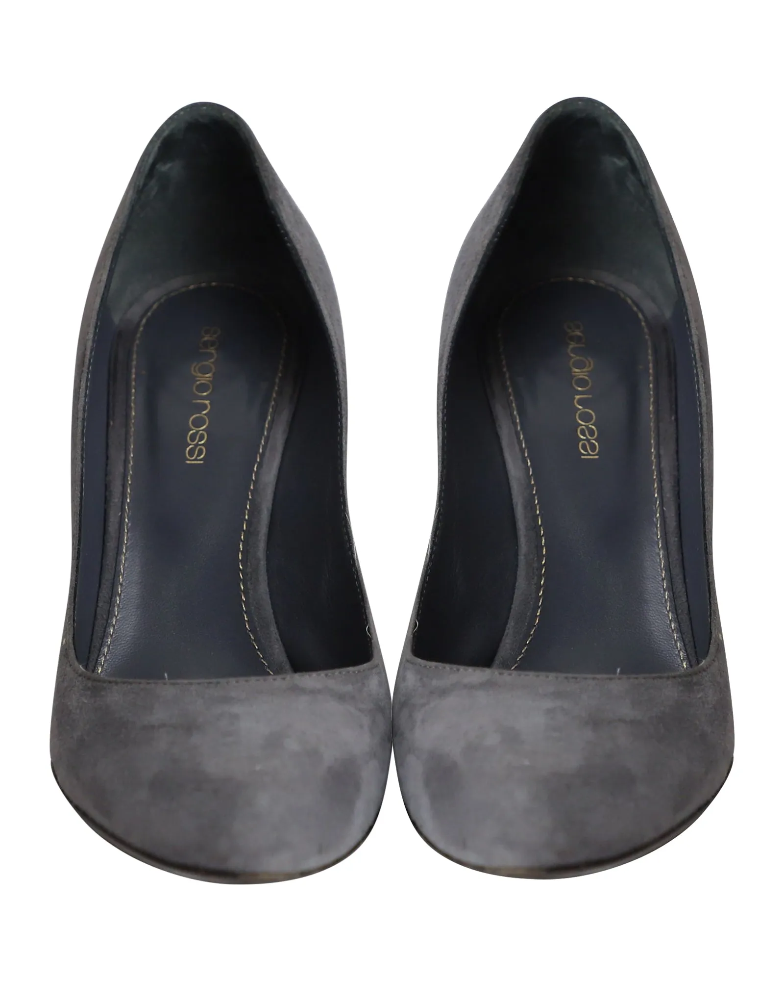 Sergio Rossi Gold Heel Pumps in Grey Suede