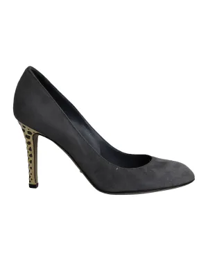 Sergio Rossi Gold Heel Pumps in Grey Suede
