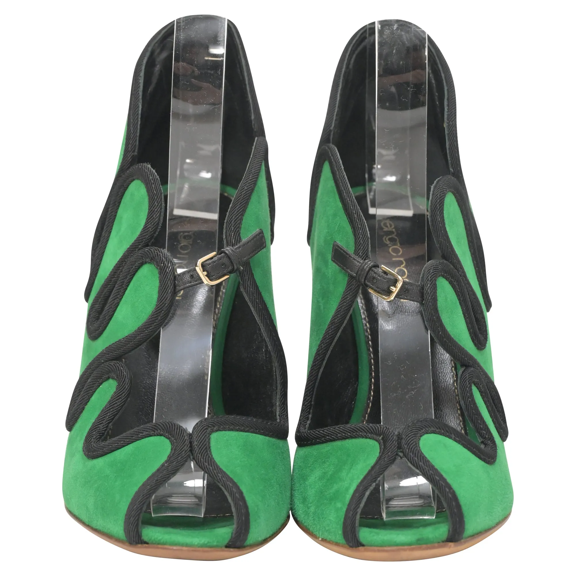 Sergio Rossi Lagoon Cut Out Pumps in Green Suede