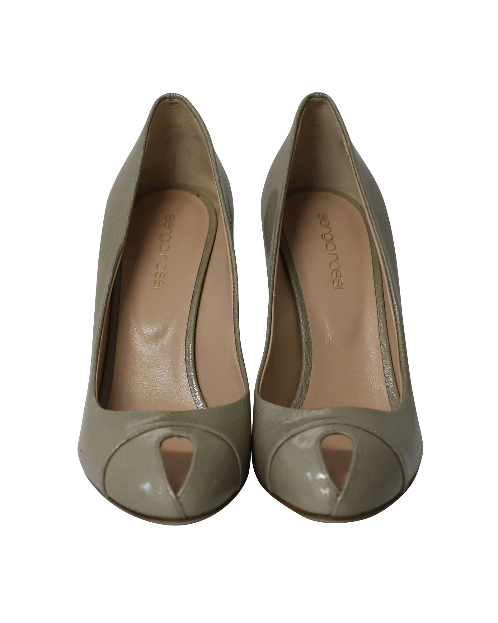 Sergio Rossi Peep-Toe High Heel Pumps in Sage Green Leather