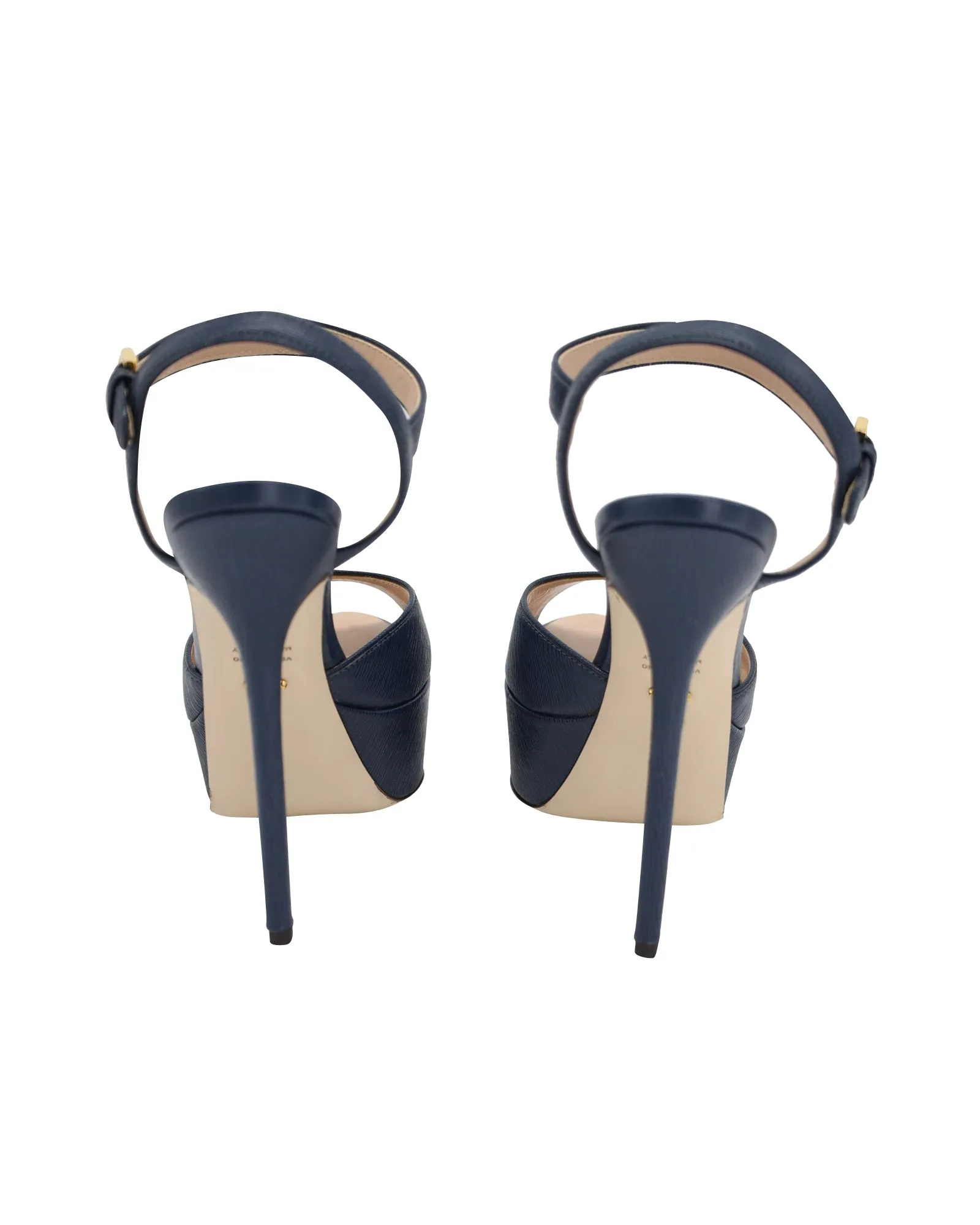 Sergio Rossi Peep-toe Platform Sandals in Navy Blue Patent Calf Leather